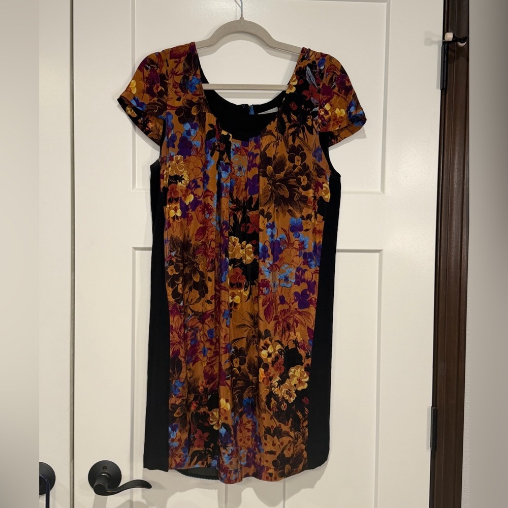 Maeve Anthropologie Pintura Silk Mini Shift Dress Medium Brown Motif - Picture 5 of 10